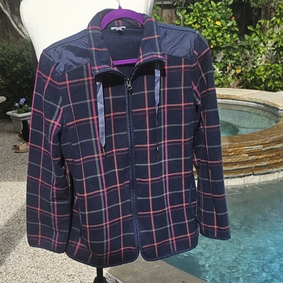 Nwot T by Talbots Blue Plaid Full Zip Jacket  Lp - Picture 4 of 13